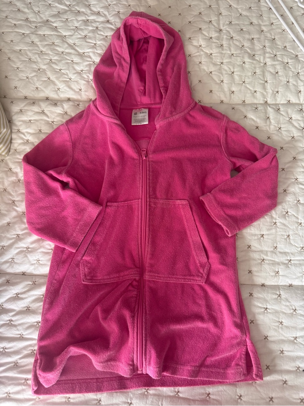 Girls' Hot Pink Fleece Zip Hoodie swim coverup or bath robe